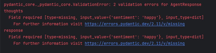 The model's JSON output doesn't match our class definition.
