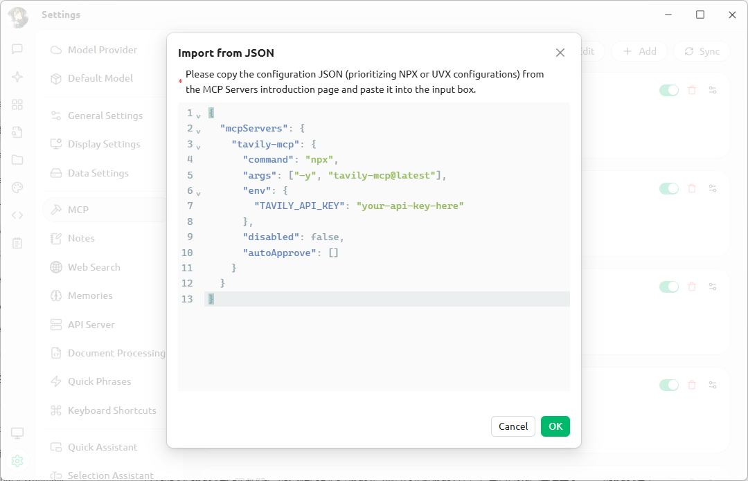 You can find the JSON for configuring MCP on the official websites of the various tools.