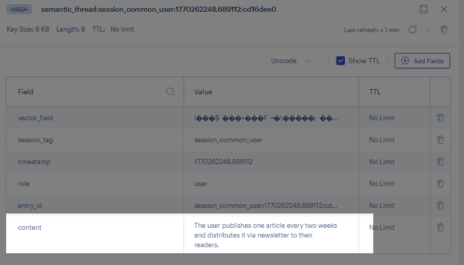 The info that the LLM pulls out from the user’s past conversations will be saved into Redis as valuable memories.